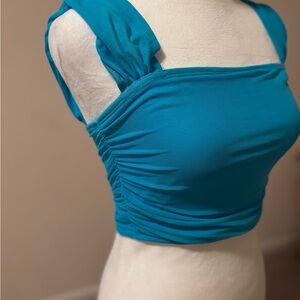 SHEIN Blue Ruched Crop Tank Top